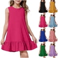 thumbnail image 1 of Ashirexll Robe d'Été pour Filles Enfants Sans Manches Couleur Unie Col Rond Robe d'Été Décontractée Ample pour Enfants de Taille Moyenne, 1 of 7