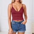 thumbnail image 2 of Wang6 Ribbed Cropped Camisole Tops for Women Sleeveless Deep V Neck Spaghetti Strap Cami Tops Tshirts Causal Slim Summer Tops Tees Red S, 2 of 5