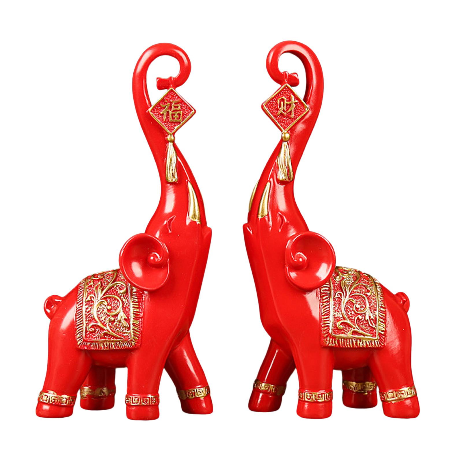 Lucky Couple Elephants Statue Animal Figurine Decorative Accent with Trunk up Sculpture for Home