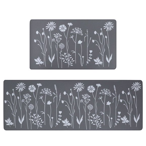 YOPTOP 2Pcs Non Slip Thick Kitchen Mat for Floor Set of 2  Waterproof Cushioned Anti Fatigue Kitchen Mat  17”x47” 17”x29”  Grey,45*75cm+45*120cm