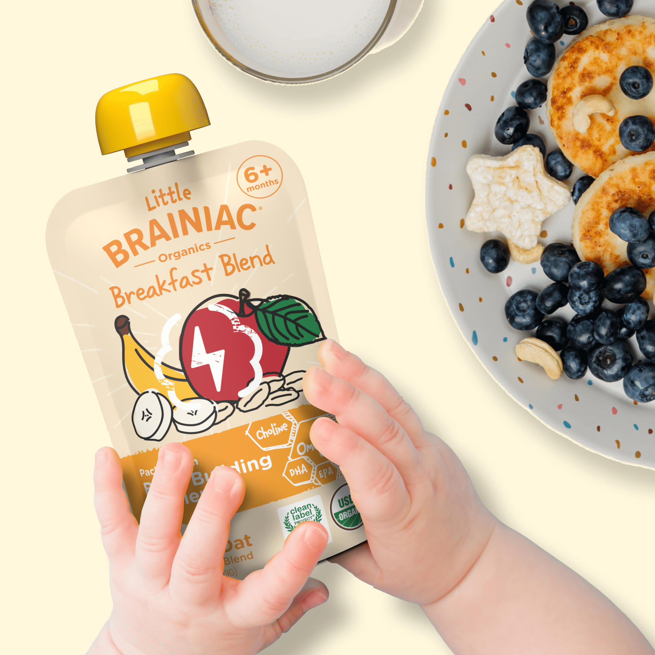 (12 pack) Little Brainiac Organic Fruit & Oat Toddler Food with BrainPack, Banana Apple Oat, 3.5oz