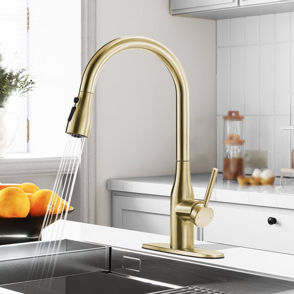 SUNRINX Kitchen Faucet for Kitchen Sink with Pull Down Sprayer, Single Handle Kitchen Faucets, 3 Water Modes, 360° Rotating Nozzle, Brushed Gold