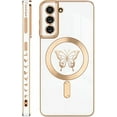 thumbnail image 2 of for Samsung Galaxy S21 5G Phone Case Luxury Plating Cute Butterfly Small Pattern Case [Strong Magesafe Metal Plate] Full Camera Protection Soft Silicone Shockproof Bumper Cover (White), 2 of 11