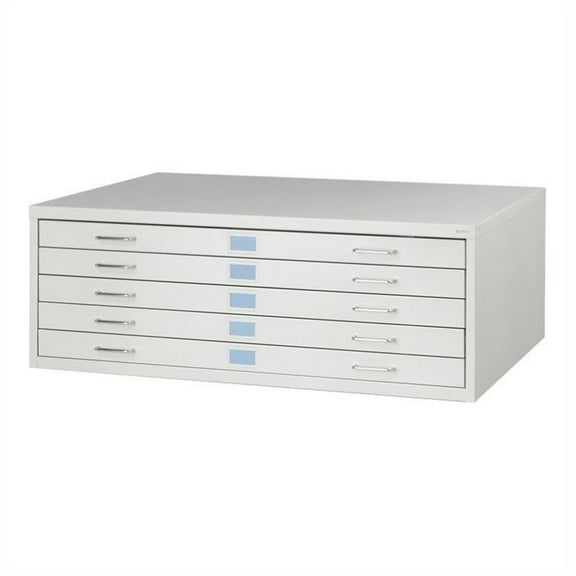 Pemberly Row Medium Facil 5 Drawer Metal Flat Files Cabinet in Light Gray