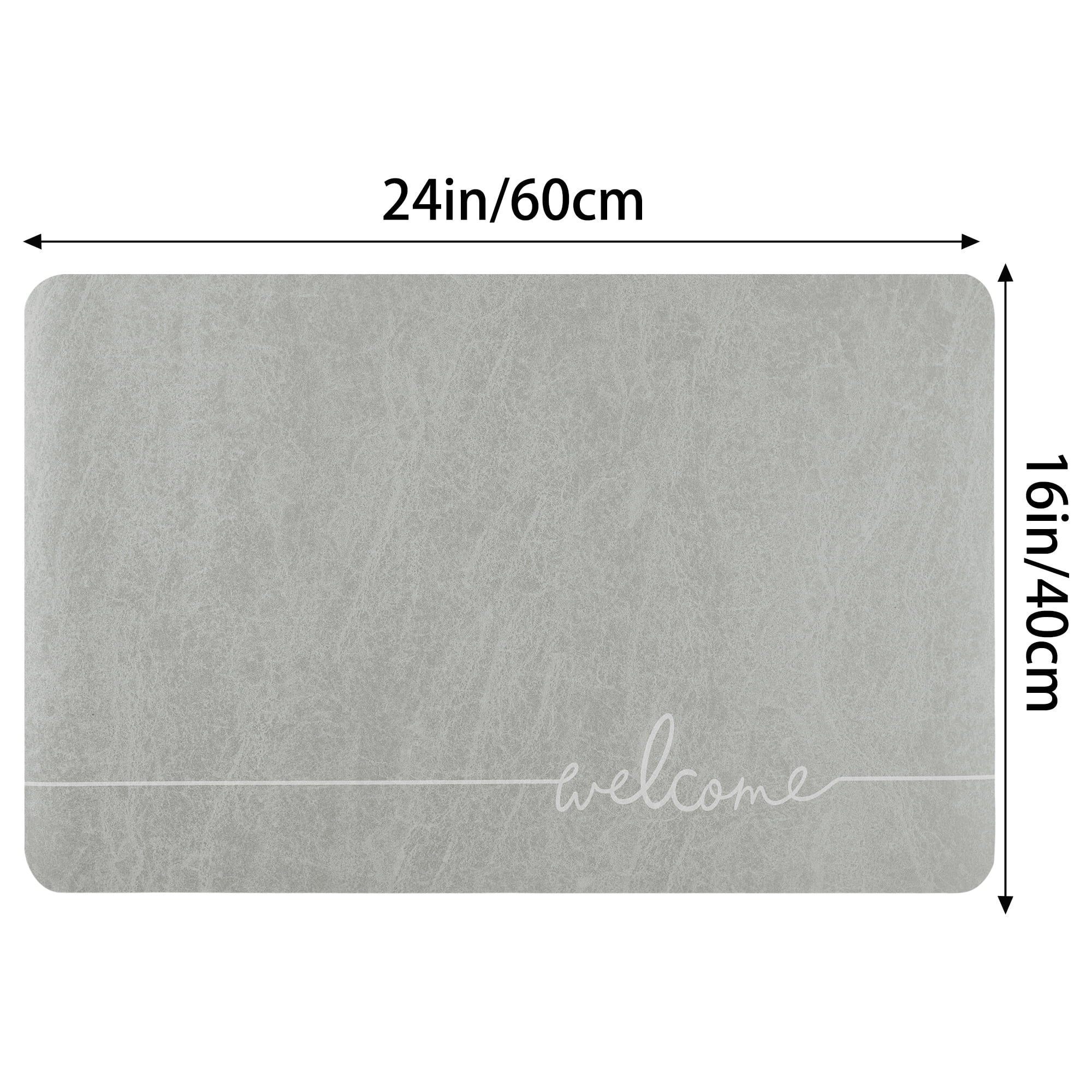 Unique Bargains Absorbent Bath Mat Non-Slip Floor Rug for Bathroom Kitchen Shower Sink Grey Welcome-1 16"x24"