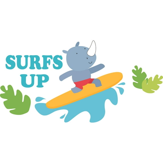 Surfs Up Vacation Waves Surfing Animals Decors Wall Sticker Art Design Decal for Girls Boys Kids Room Bedroom Nursery Kindergarten House Fun Home Decor Stickers Wall Art Vinyl Decoration (20x40 inch)