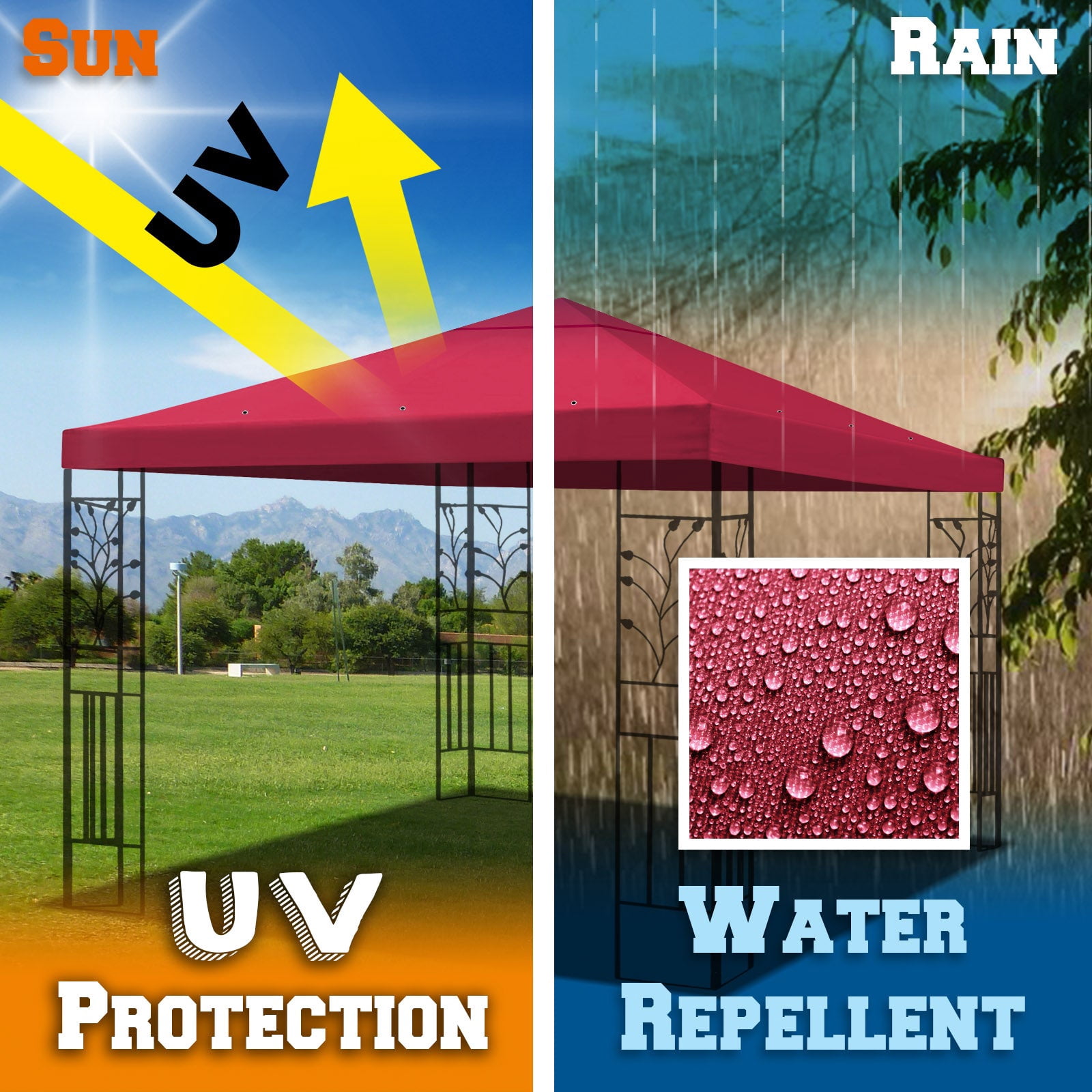 SUNNYOUTDOOR 10x10ft Gazebo Replacement Canopy Top Single Tier Canopy Top Cover, Frame Not included (Burgundy)