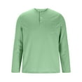thumbnail image 3 of OGLCCG Men's Long Sleeve Distressed Henley Shirts Casual V Neck Solid Color Button T-Shirts with Pocket Classic Loose Fit Work Tees,L,Green, 3 of 5