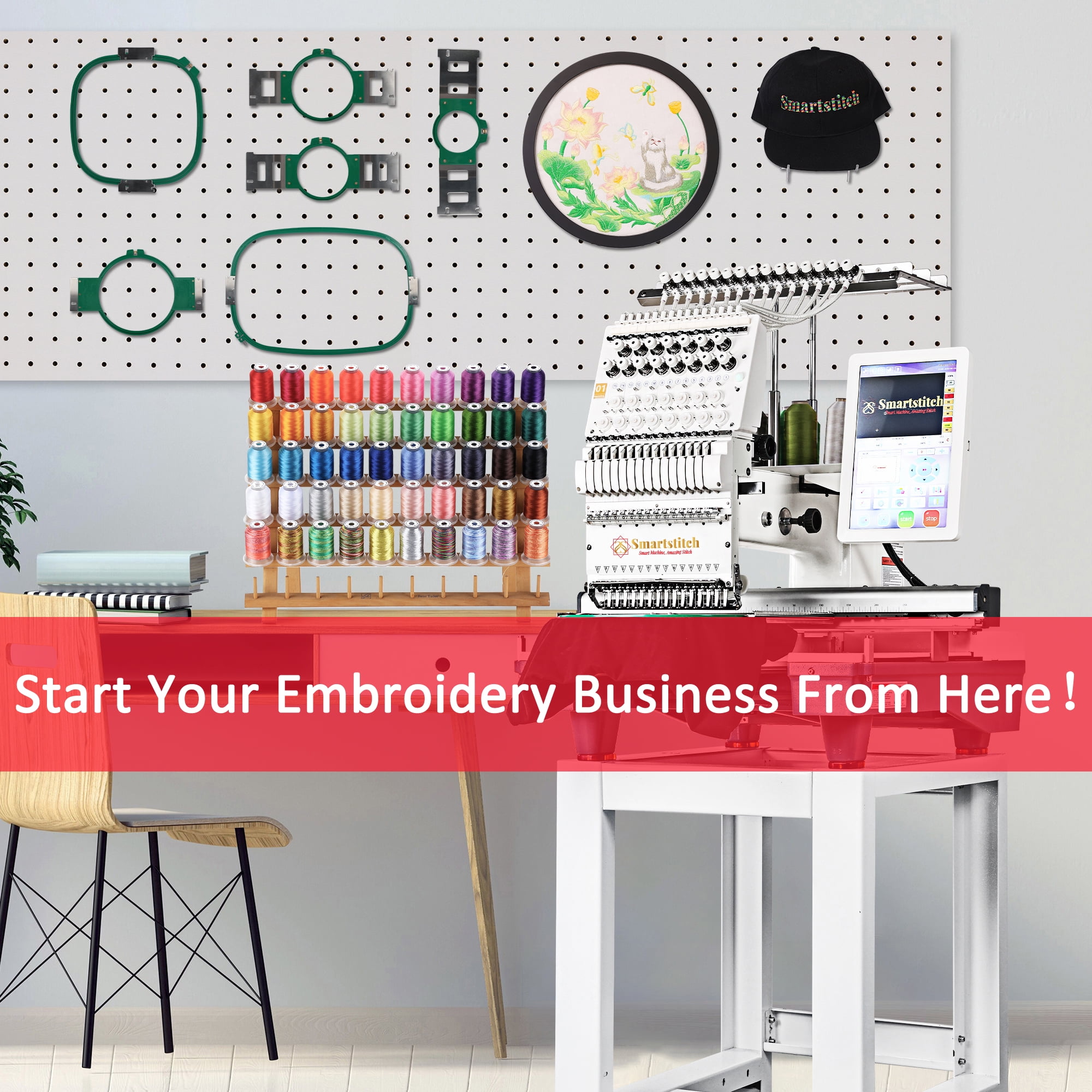 Commercial embroidery machine S1501, 15 Needles, Max Speed 1200RPM, Embroidering for Hats and Clothing with 13.8"x19.7" Embroidery Area, 12" Touch Screen, Wifi available (containing starter kit)