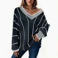 thumbnail image 2 of GEWSEY Womens Oversized Striped Tunic Sweaters Casual V Neck Long Sleeve Color Block Knit Pullover Jumper Tops (Blue, L), 2 of 5