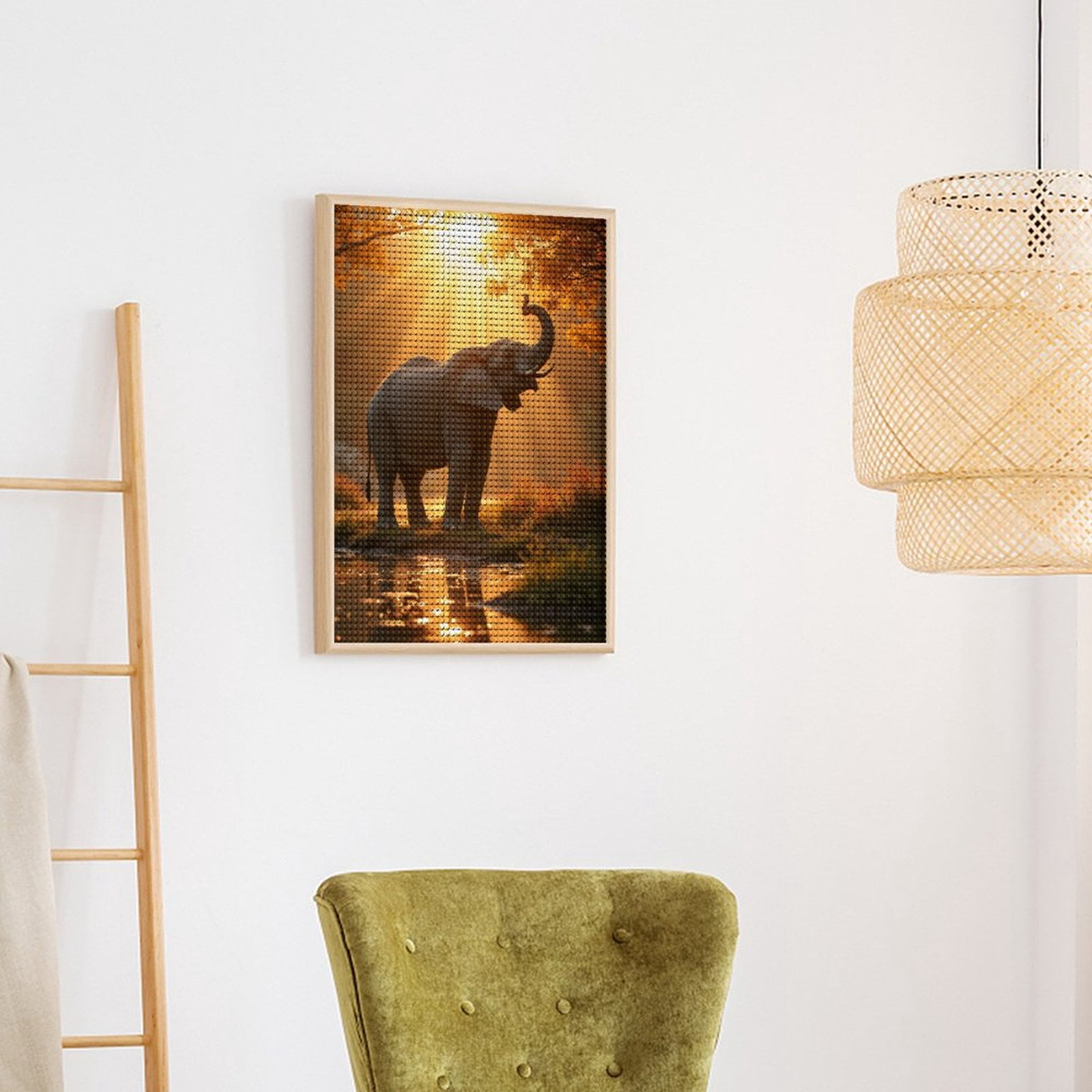 Diamond Art Kits for Adults, Elephant Sunset Reflection Stream 5D Diamond Painting Kits for Adults Beginners, DIY Full Drill Diamond Painting, Gem Art and Crafts 12x16