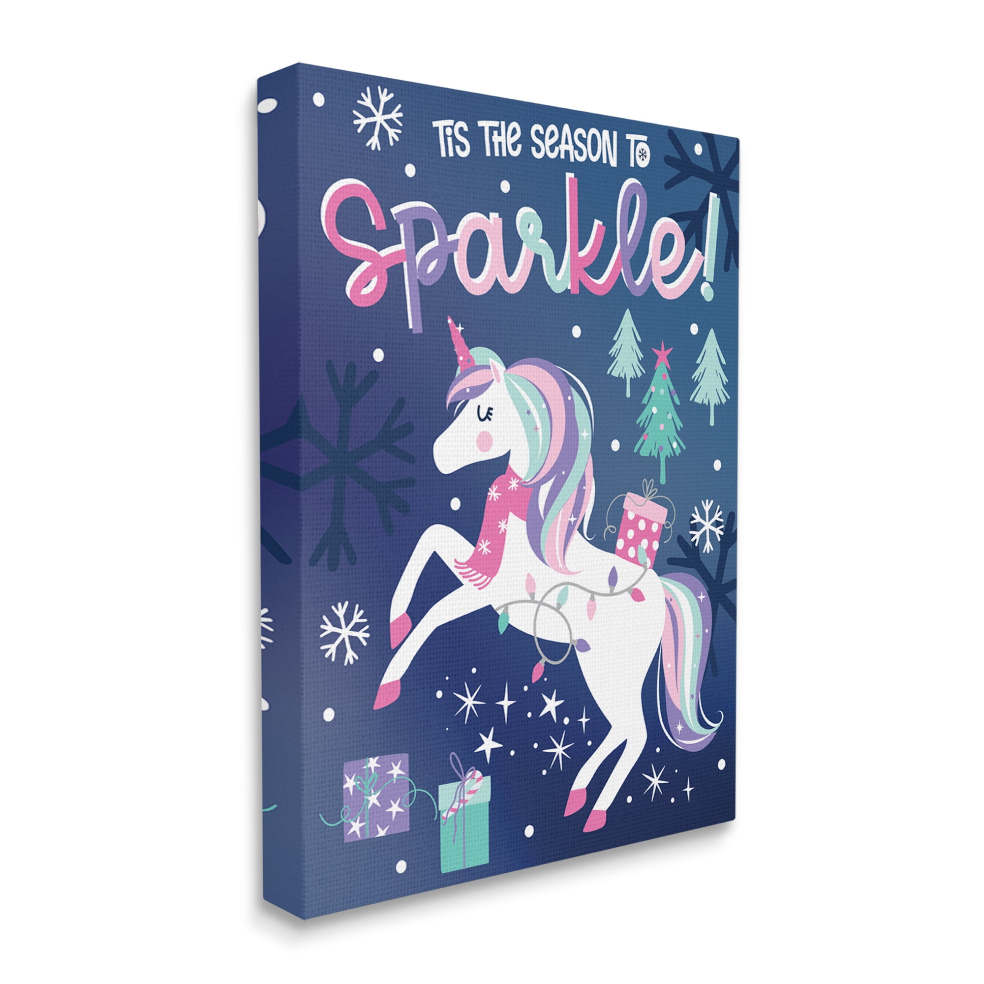 Season To Sparkle Whimsical Christmas Unicorn Snowflakes Fairy Tales & Fantasy Graphic Art Gallery-Wrapped Canvas Print Wall Art