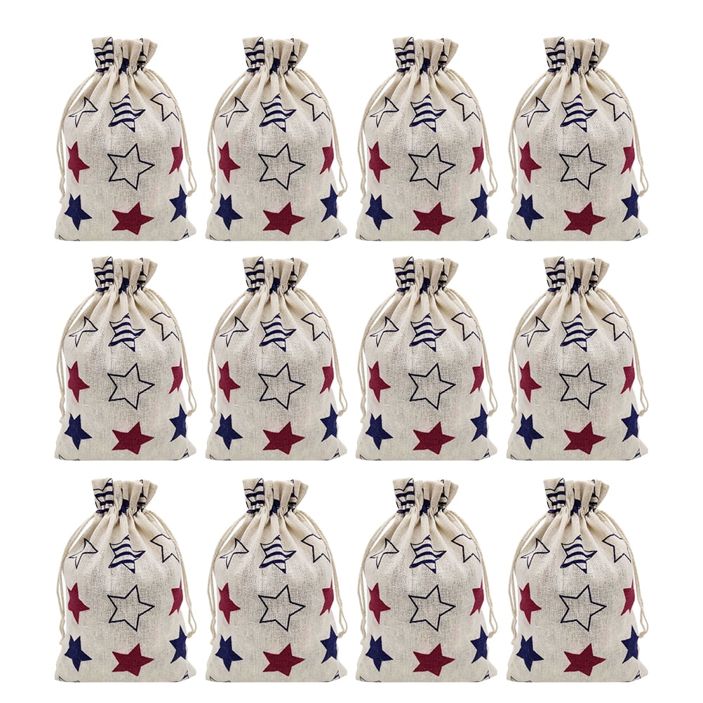 NUOLUX 12pcs Candy Bags Patriotic American Flag Drawstring Gift Bags ...