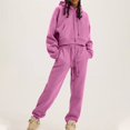 thumbnail image 2 of Trendy Sweatsuits Ladies 2 Piece - Cropped Hoodie and Pant Sets Drawcord Tracksuit Sportswear Joggers Outfits (X-Large, Hot Pink), 2 of 6
