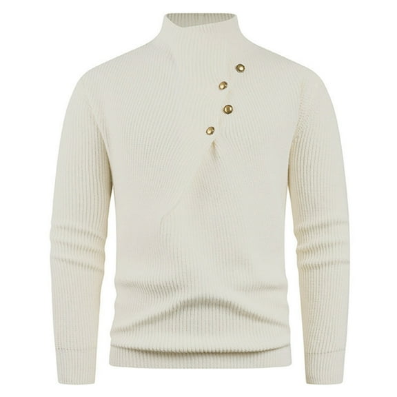 Betivan Sweaters Mens Turtleneck Button Up Cable Knit Winter Warm Long Sleeve Fall Pullover Sweater Tops