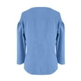 thumbnail image 5 of Tittly T Shirts for Women Tshirts Shirts Women's Spring New Women's Clothing Casual Loose Fashion Long Sleeve Cotton Linen Round Neck Shirt Long Sleeve T Shirt V Neck T Shirts Basic Tees Blue L, 5 of 5