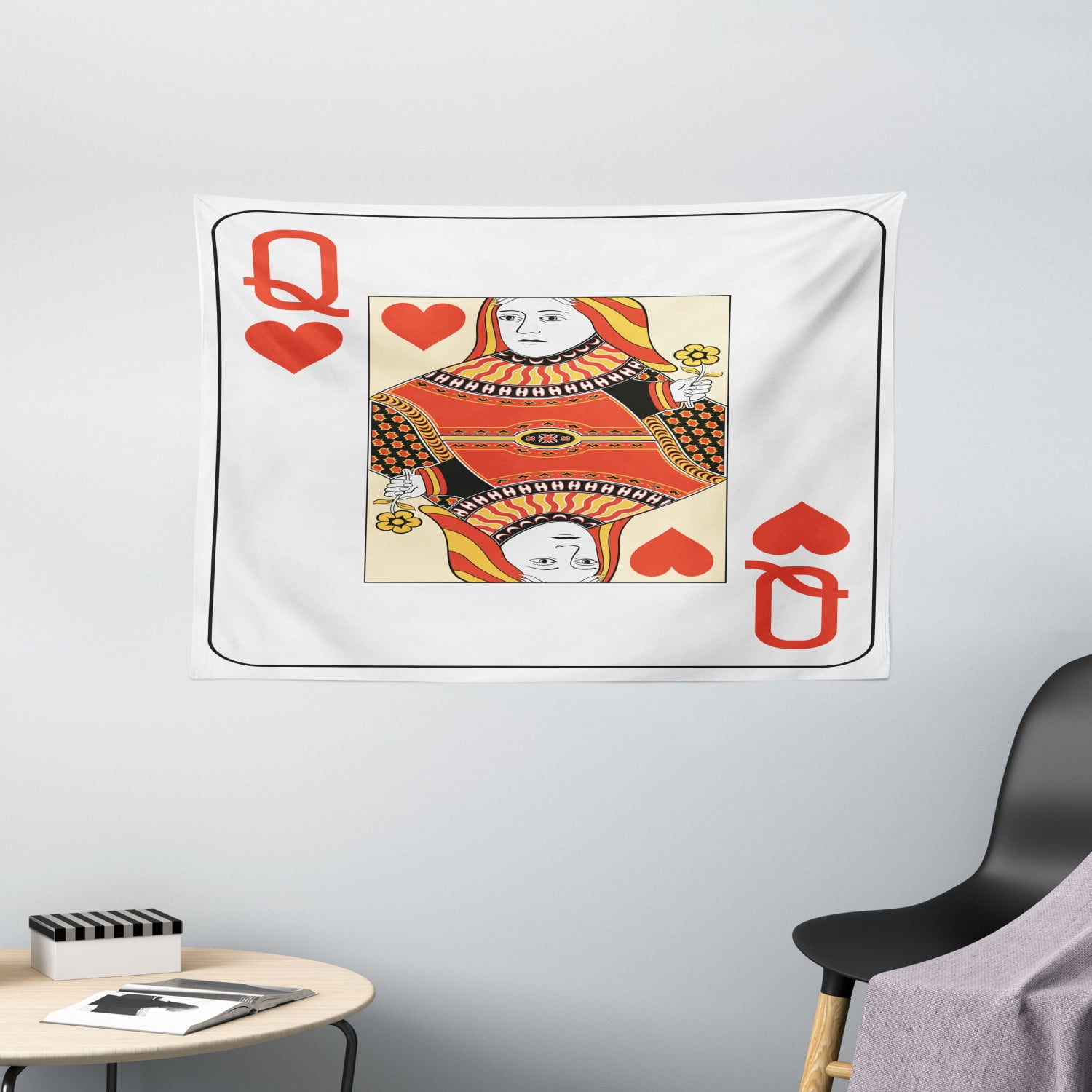 Queen Tapestry, Queen of Hearts Playing Card Casino Decor Gambling Game