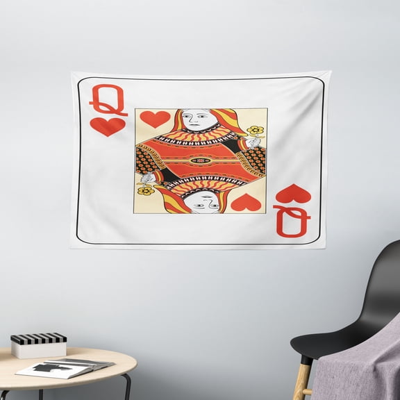 Queen Tapestry, Queen of Hearts Playing Card Casino Decor Gambling Game Poker Blackjack Deck, Wall Hanging for Bedroom Living Room Dorm Decor, 60W X 40L Inches, Red Yellow White, by Ambesonne