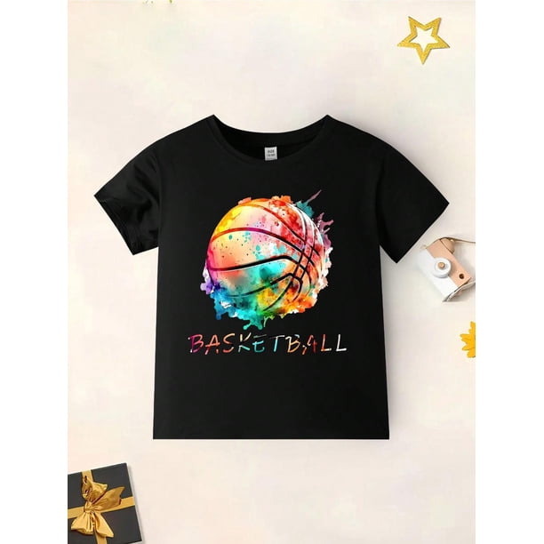 2024 Round Neck Short Sleeve T-Shirt For Young Boy, With Cool Slogan Graphics