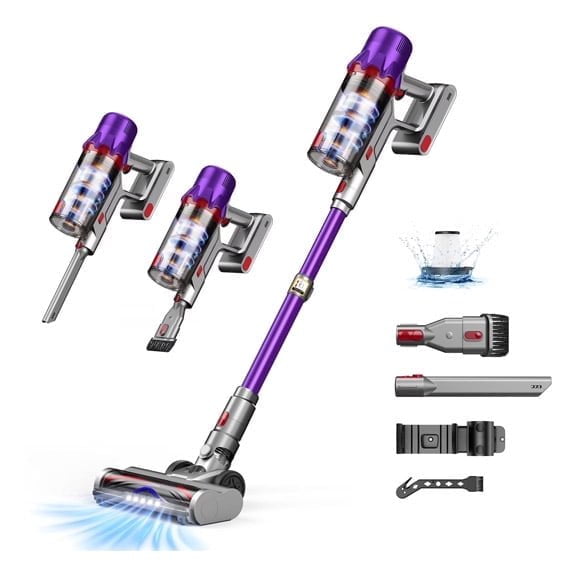 Forcelyte Cordless Stick Vacuum Cleaner, 45KPA Suction, Anti‑Tangle, 50‑Min Runtime for Pet Hair Hard‑Floor Carpet Purple