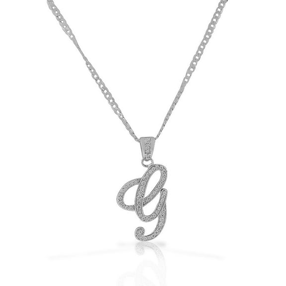 925 Sterling Silver CZ Letter Initial "G" Pendant Necklace - G
