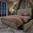 thumbnail image 2 of Amolife Queen Bed Frame, Platform Bed with Adjustable Velvet-Wrapped Headboard and 4 Storage Drawers, No Box Spring Required, Cream White, 2 of 14