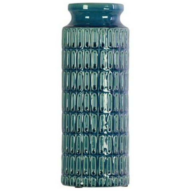 Ceramic Tall Cylindrical Vase with Wide Mouth, Blue