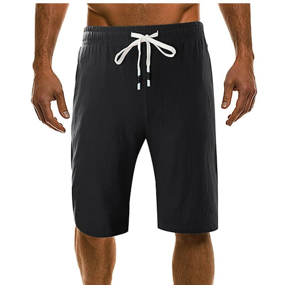 BVnarty Mens Plus Size Cargo Shorts Rigid Waist Knee Length Shorts Solid Color Drawstring with Pockets Black XXXXL