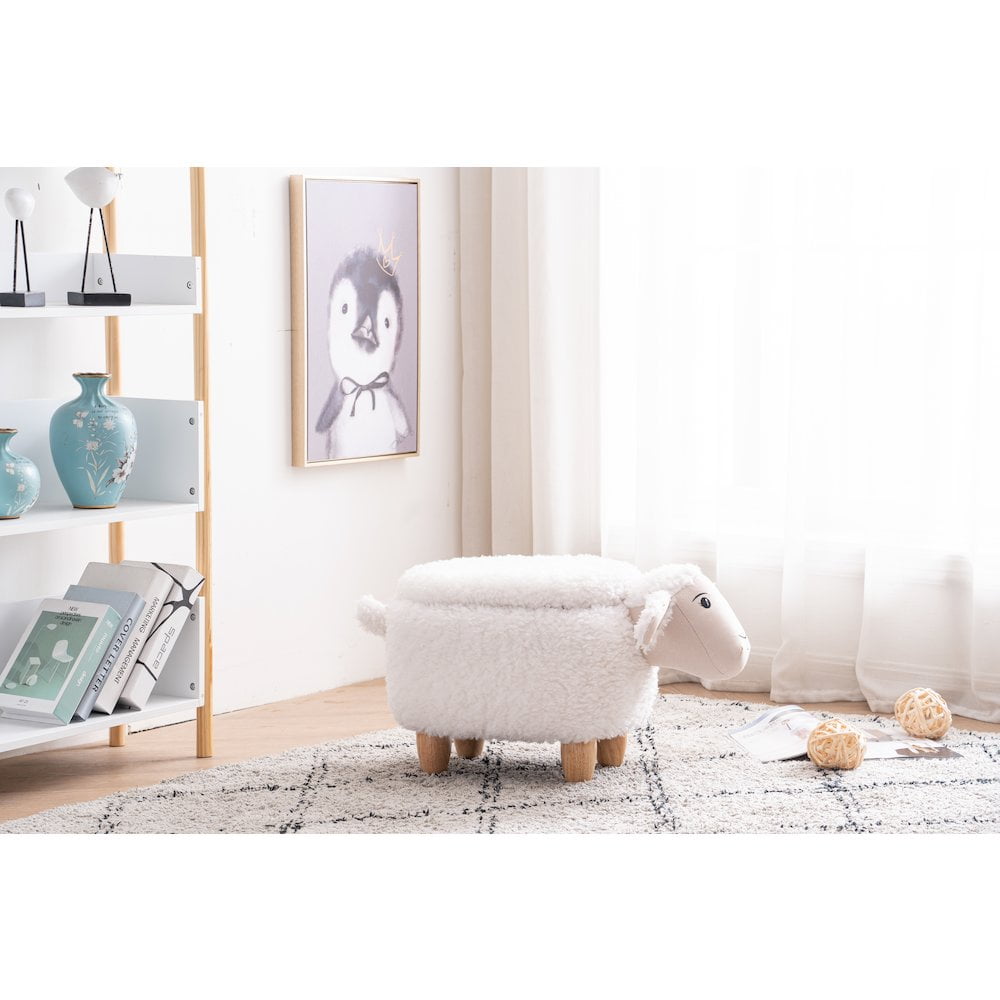 Home 2 Office Shiloh The Sheep Fabric Storage Ottoman/Stool in White/Natural