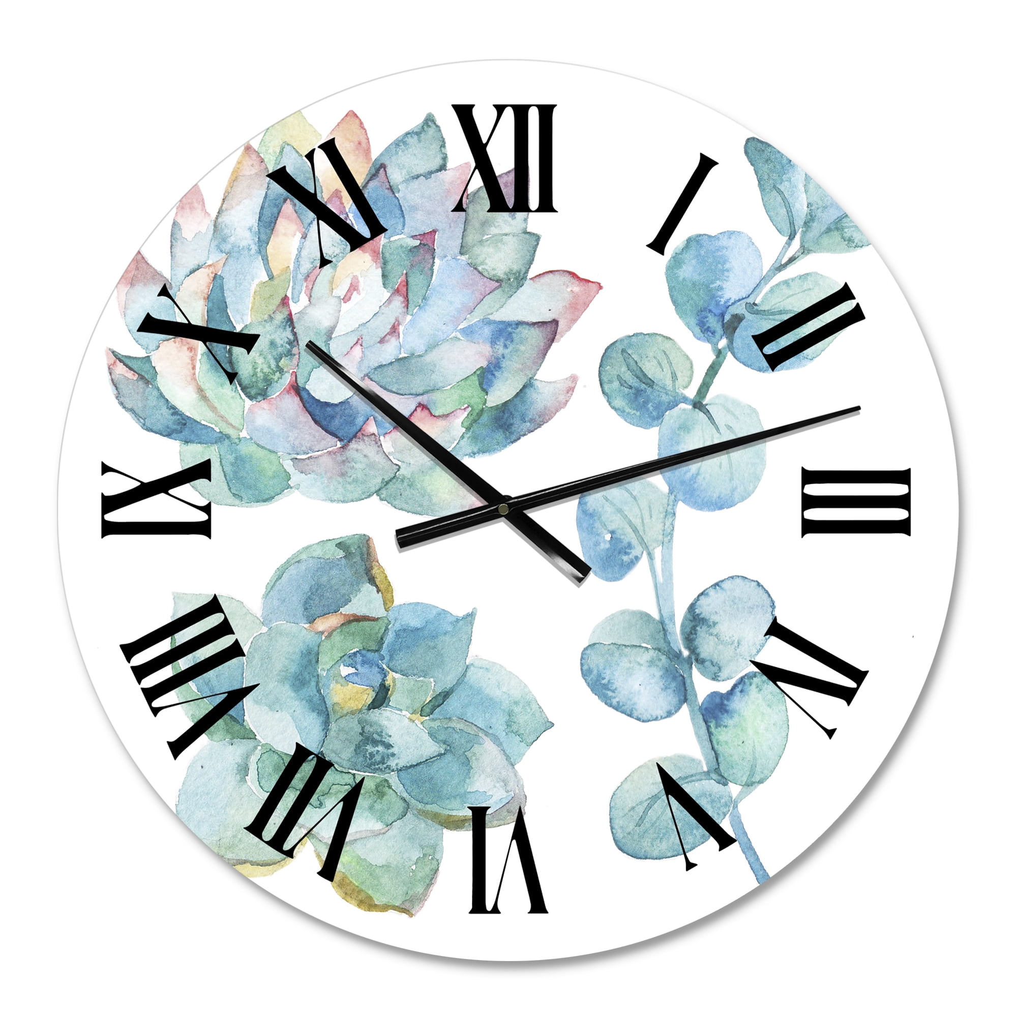 Designart 'Eucalyptus Leaves And Succulents' Traditional Wall Clock