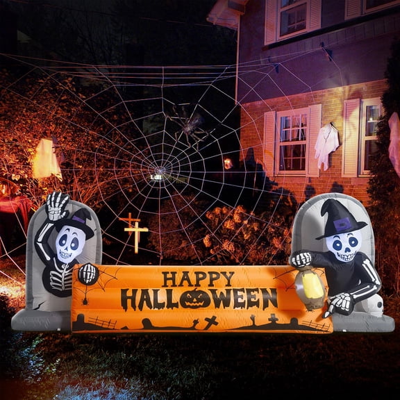 Lápida de esqueleto para decoración inflable de Halloween, 3 m, con LED