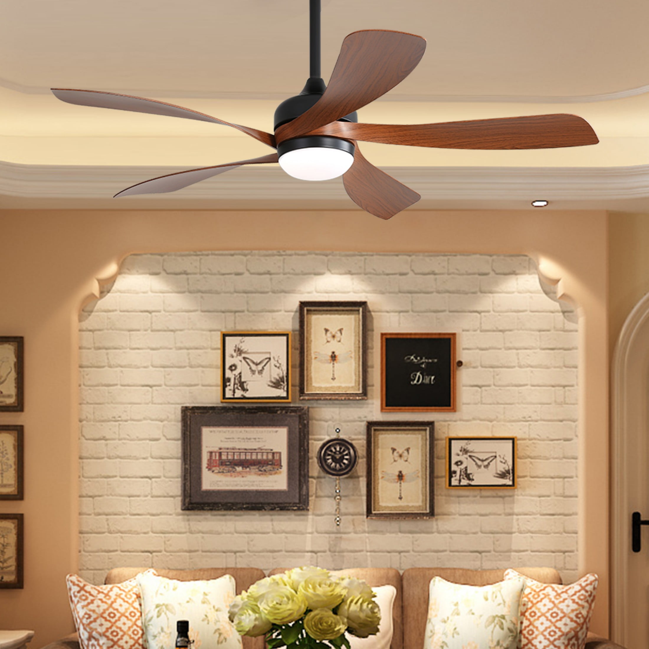 Sofucor 45" Smart Ceiling Fan, Indoor/Outdoor Ceiling Fans with Lights and Remote, Compatible with Alexa/Google/App, 3-Color Light 6-Speed Timing Reversible DC Motor