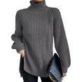 thumbnail image 1 of Innerwin Chandails à Col Roulé pour Femmes Chandail de Travail Manches Longues Ample Tricoté Gris Foncé L, 1 of 2