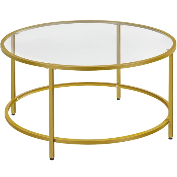 36 inch Tempered Glass Coffee Table, Round Clear Center Table for Small Living Room, Modern Simple Style for Daily Use, Gold