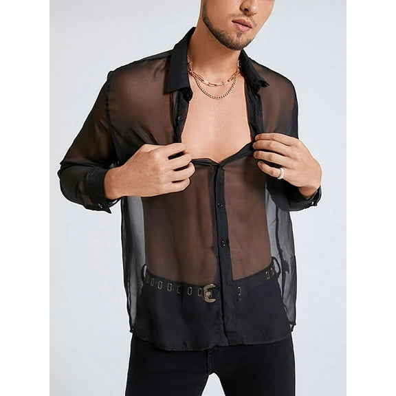 INCERUN Men's Long Sleeve Nightclub Lightweight Mesh Sheer Top Shirt
