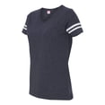 thumbnail image 2 of Fine Jersey V-Neck Short Sleeve Footbal T-Shirt for Women , White / Vintage Navy , S, 2 of 5