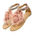thumbnail image 4 of RYDCOT Womens Sandals Summer Women Flat String Bead Sandals Bohemian Style Flower Buckle Strap Shoes/Pink 9(41), 4 of 9