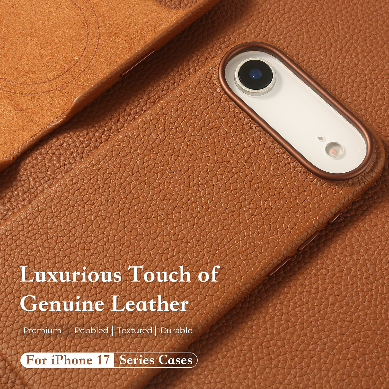 Genuine Leather Case for iPhone 17 Air (6.5 inch)，Premium Litchi Grain Cowhide Cover，2025 New Shockproof & Slim Protective Case with Soft Microfiber Lining，Brown Fit for MagSafe