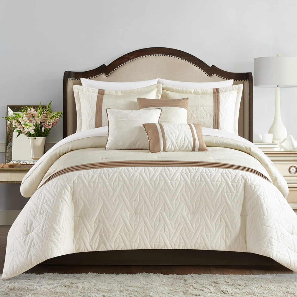 Macy 6 Piece Comforter Set Jacquard Woven Geometric Design Pleated