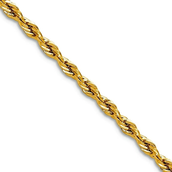 14k Yellow Gold 2.5mm Semi-solid Rope Chain Necklace 16 Inch Chain Necklace for Women and Men