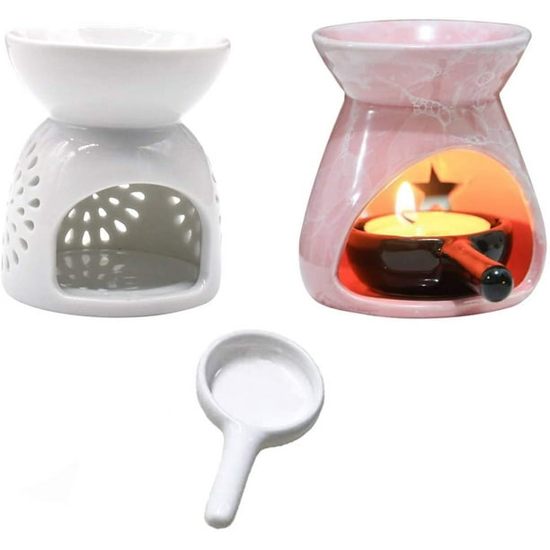 Candelabro de lámpara de té de cerámica, quemador de aceite esencial con cuchara, calentador de cera tallada blanca, estufa de aromaterapia para cumpleaños y regalos de boda de San Valentín