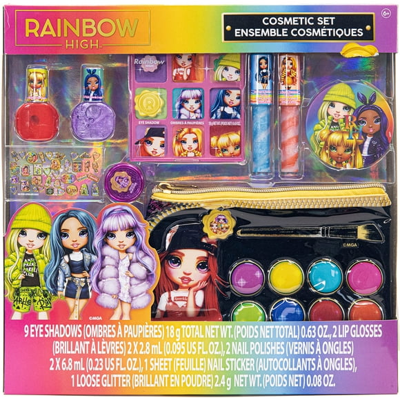 Rainbow High - Set de maquillaje Townley Girl con bolsa para paleta. Incluye brillo de labios, esmalte de uñas, sombra de ojos y mucho más. Para niñas a partir de 6 años. Perfecto para fiestas, pijama