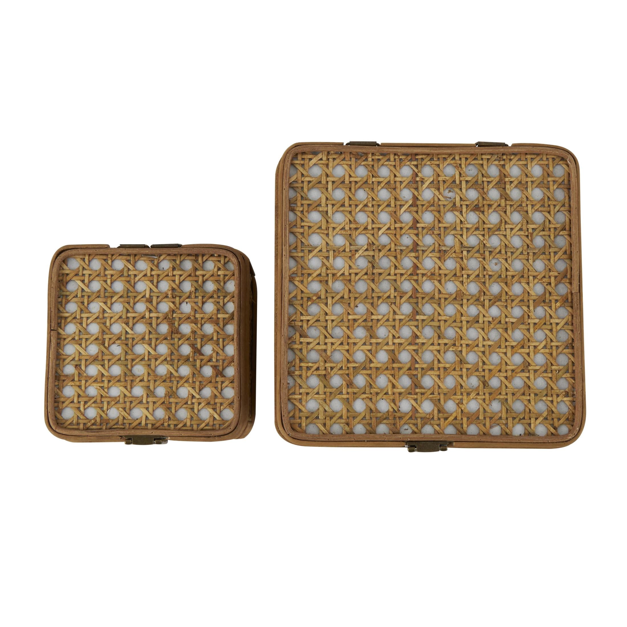 DecMode Handmade Woven Rattan Brown Rattan Decorative Box with Bronze Latches, 2 Count