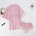 thumbnail image 6 of XIAONU Women's 3 Piece Striped Satin Sleep Set With Lace Trim Belted Robe Camisole And Shorts Soft Elegant Nightwear, 6 of 7