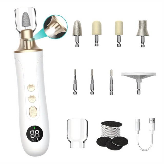 15-Speed Adjustable Electric Foot Scrub Remover with LED Display, 2-in-1 Nail Drill & Foot File, 2000mAh Rechargeable, for Dead Skin & Thick Toenail Removal, Home Foot Care Tool