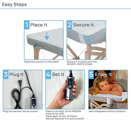 Earthlite Massage Table Warmer & Fleece Pad (2in1), ETL Certified, 3 Heat Settings, 13ft Cord/Heating Pad / 1 Year Replacement Guarantee