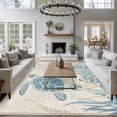 thumbnail image 4 of Retro Ocean Washable Living Room Rugs 6'x9', Blue Beige Sea Turtles Shells Jellyfish Seaweed Low Pile Throw Large Area Rug Non-Slip Sturdy Edge Binding Carpet for Dining Room Kitchen Office, 4 of 9