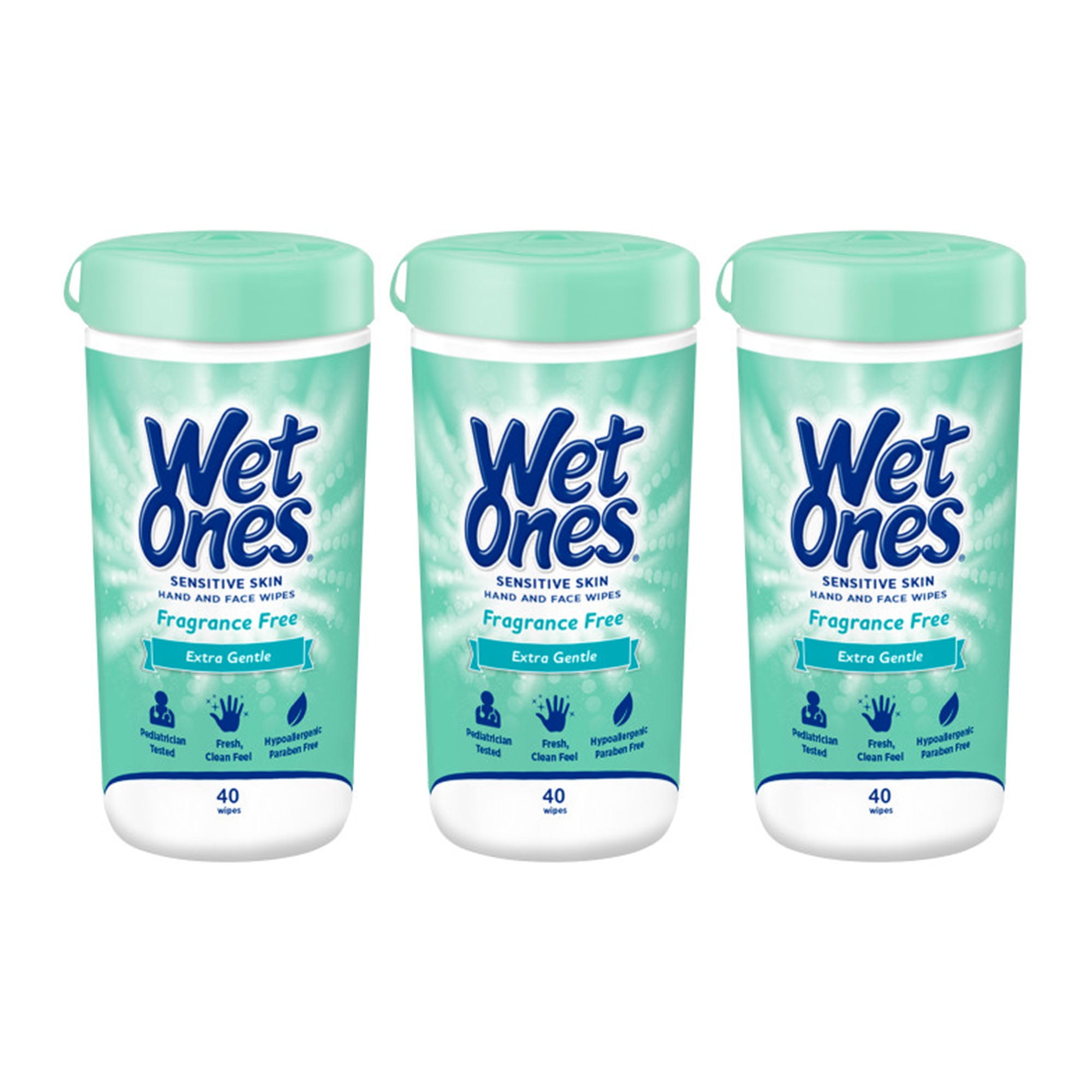 Wet Ones Sensitive Hand and Face Wipes, Sensitive Skin, Fragrance Free, 40 Count Canister (Pack