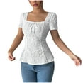 thumbnail image 2 of Zedker Top for Women White Off Shoulder Square Neck Short Sleeve Lace Bowknot Peplum Blouse White Plus L, 2 of 6