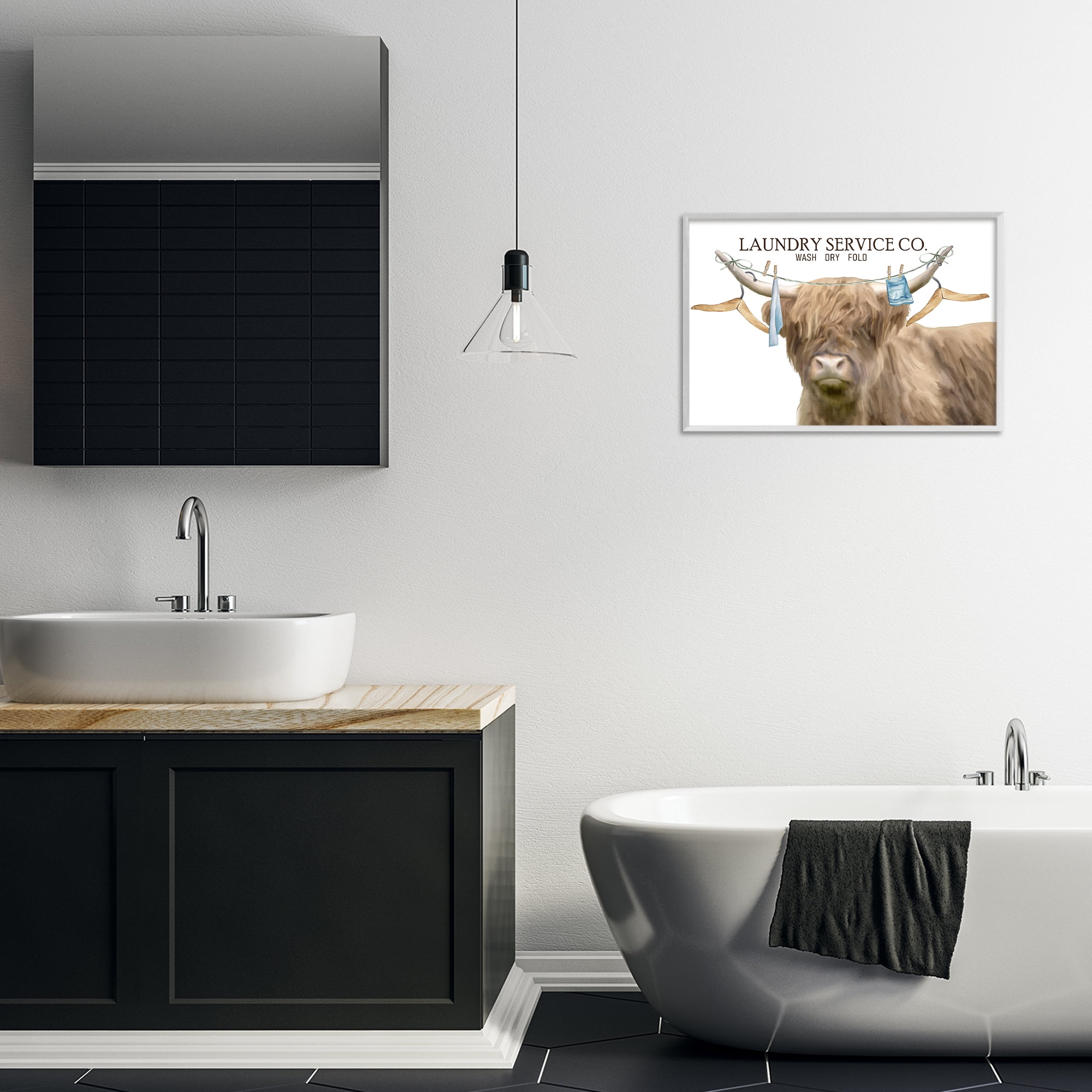 Laundry Service Cattle White Framed Giclee Art, design by Kim Allen